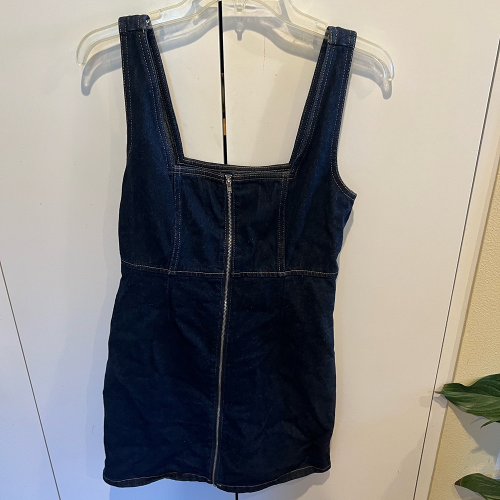 Dark blue denim pinafore dress